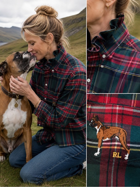 Ralph Lauren Tops - Ralph Lauren Blake OOAK Ruffle Collar Boxer Dog Plaid Top | Reworked | Large